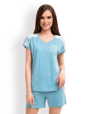 Фото 3 Комплект Clever из коллекции Homewear, цвет: бирюзовый/молочный, вид спереди